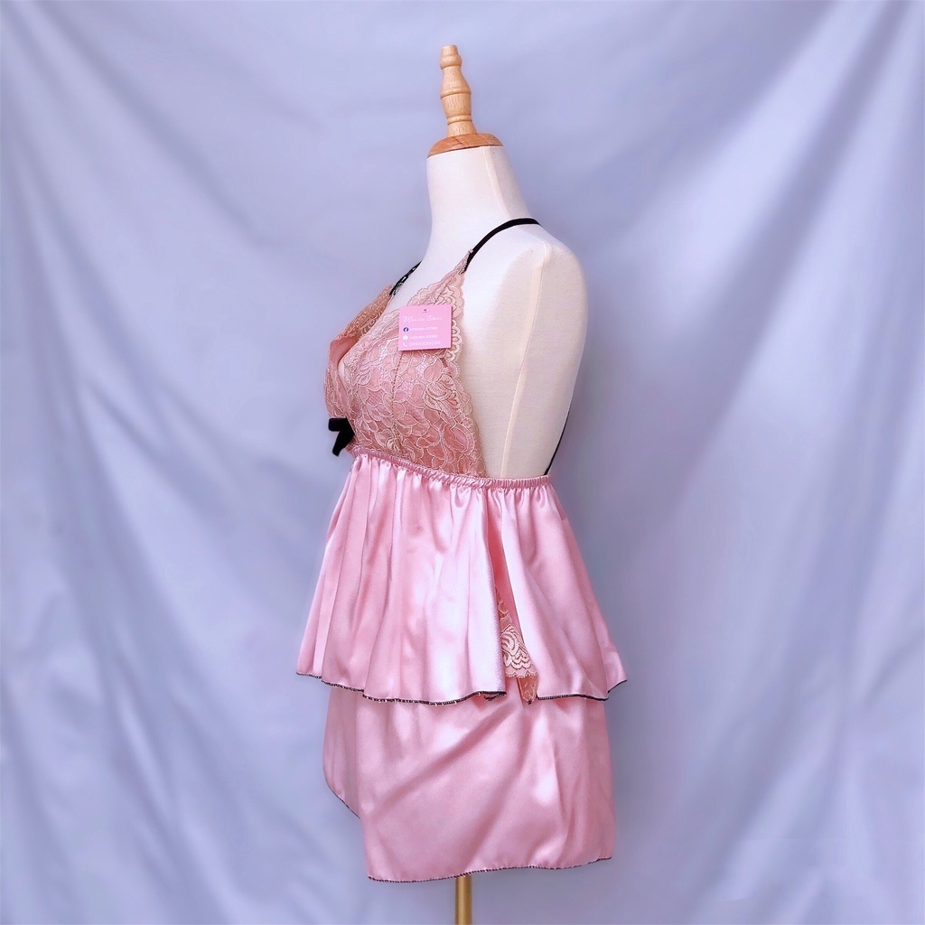 Đồ ngủ sexy,đồ ngủ 2 dây phối ren MOMISA03 chất liệu lụa thái mềm mại <58kg | BigBuy360 - bigbuy360.vn