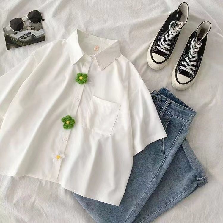 Áo Sơ Mi Tay Ngắn Dáng Rộng Phong Cách Hàn Quốc Mới Dành Cho Nữ