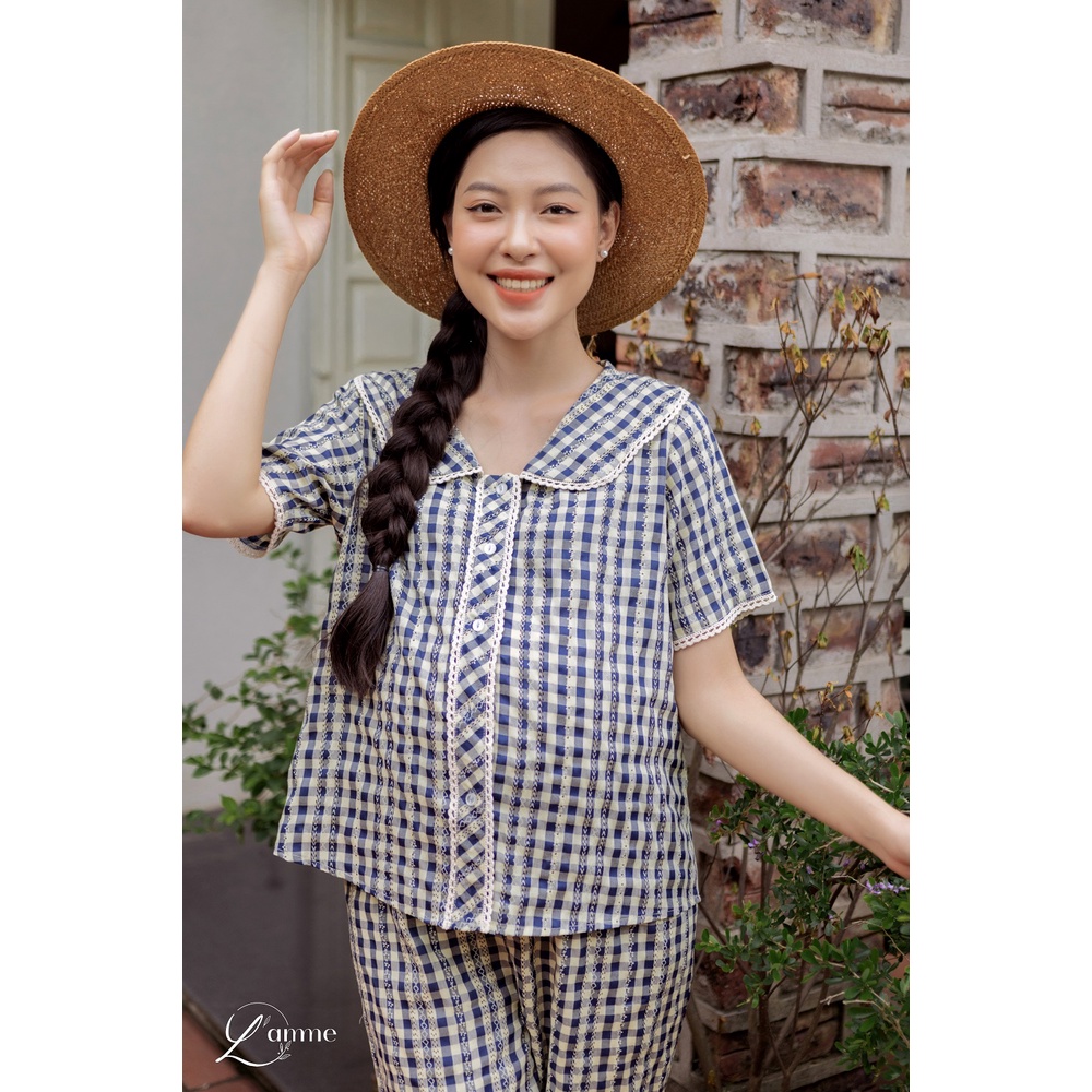 Bộ bầu mặc nhà LIXI chất vải thô, hai màu kẻ sọc thiết kế by LAMME