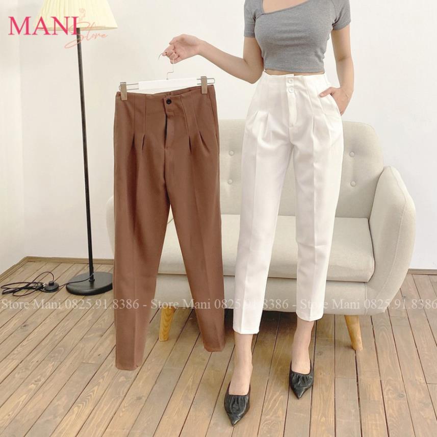 Quần Baggy công sở nữ cạp cao liền phối 2 cúc - chất vải tuyết mưa 84