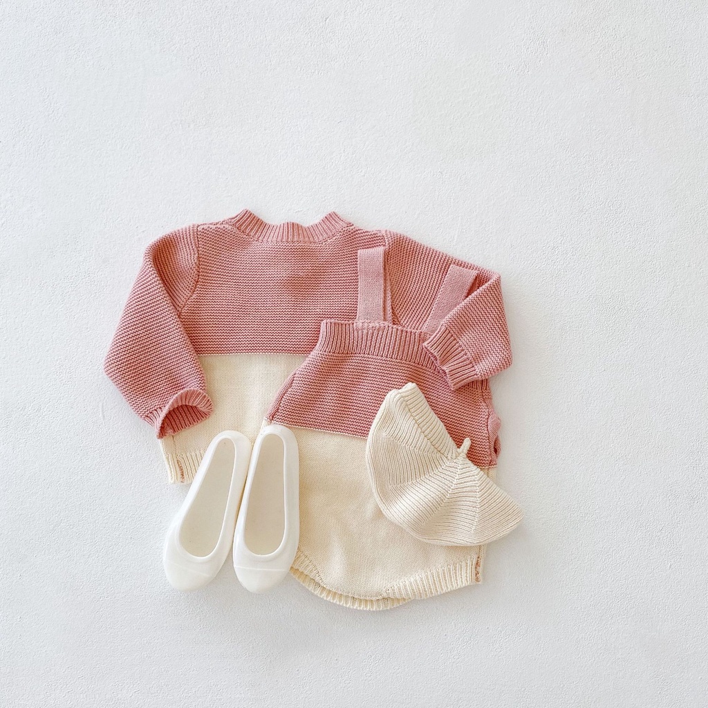 Bộ áo liền quần dệt kim thời trang dễ thương cho bé