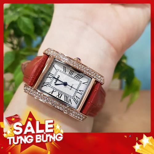 Đồng Hồ Nữ SKMEI Mặt Vuông Dây Da Màu Đỏ Thời Thượng - Siêu HOT