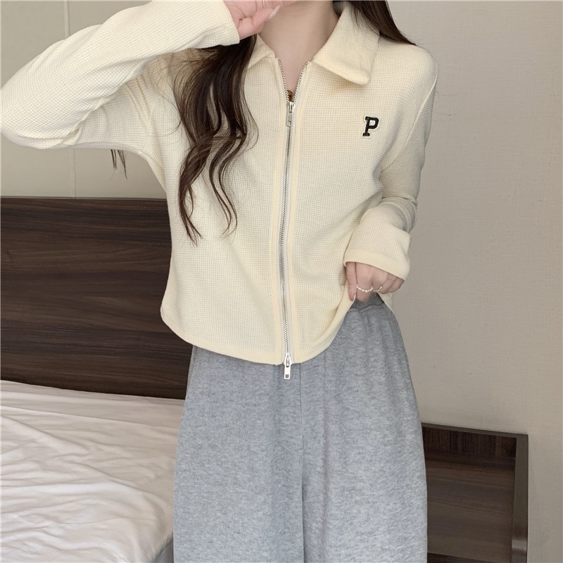 Áo kiểu SUXI cổ polo tay dài ôm dáng màu trơn thời trang cho nữ