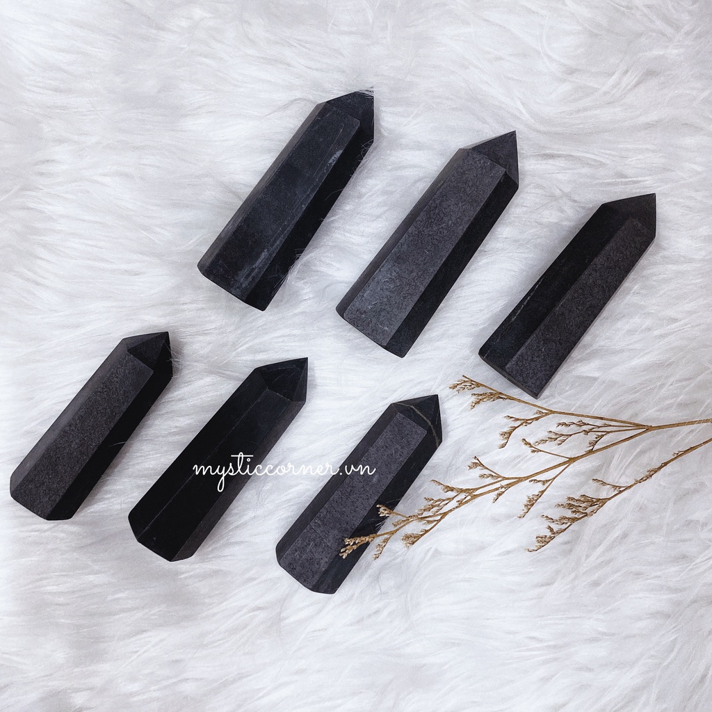Trụ đá Shungite ngăn chặn bức xạ điện từ, đá năng lượng, đá thanh tẩy, đá phong thủy trong Tarot, Reiki