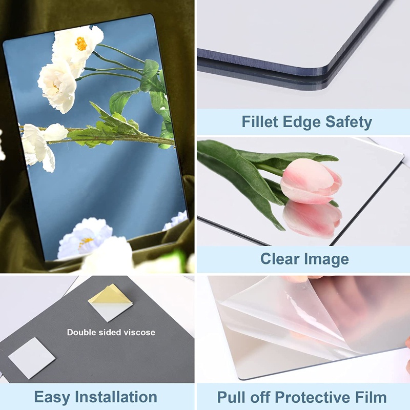 Bộ 4 Tấm Gương Không Kính Acrylic Kèm 16 Miếng Dán Tự Dính Tiện Dụng