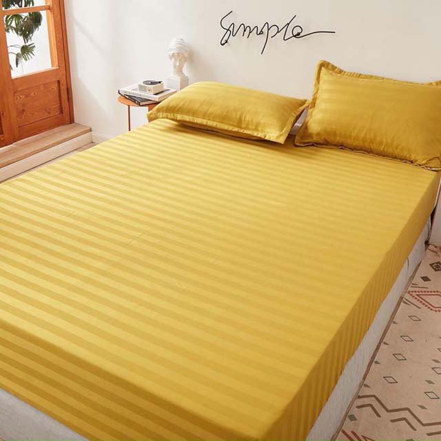 [Video] Bộ ga gối cotton kẻ sọc 3f LIDACO chuyên dùng khách sạn, homestay - Vàng