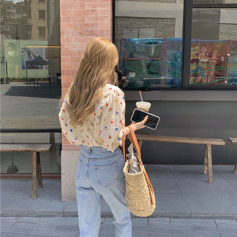 COZOK Áo Sơ Mi Chống Nắng Dáng Rộng Cổ Tròn In Hoa Xinh Xắn Hợp Thời Trang