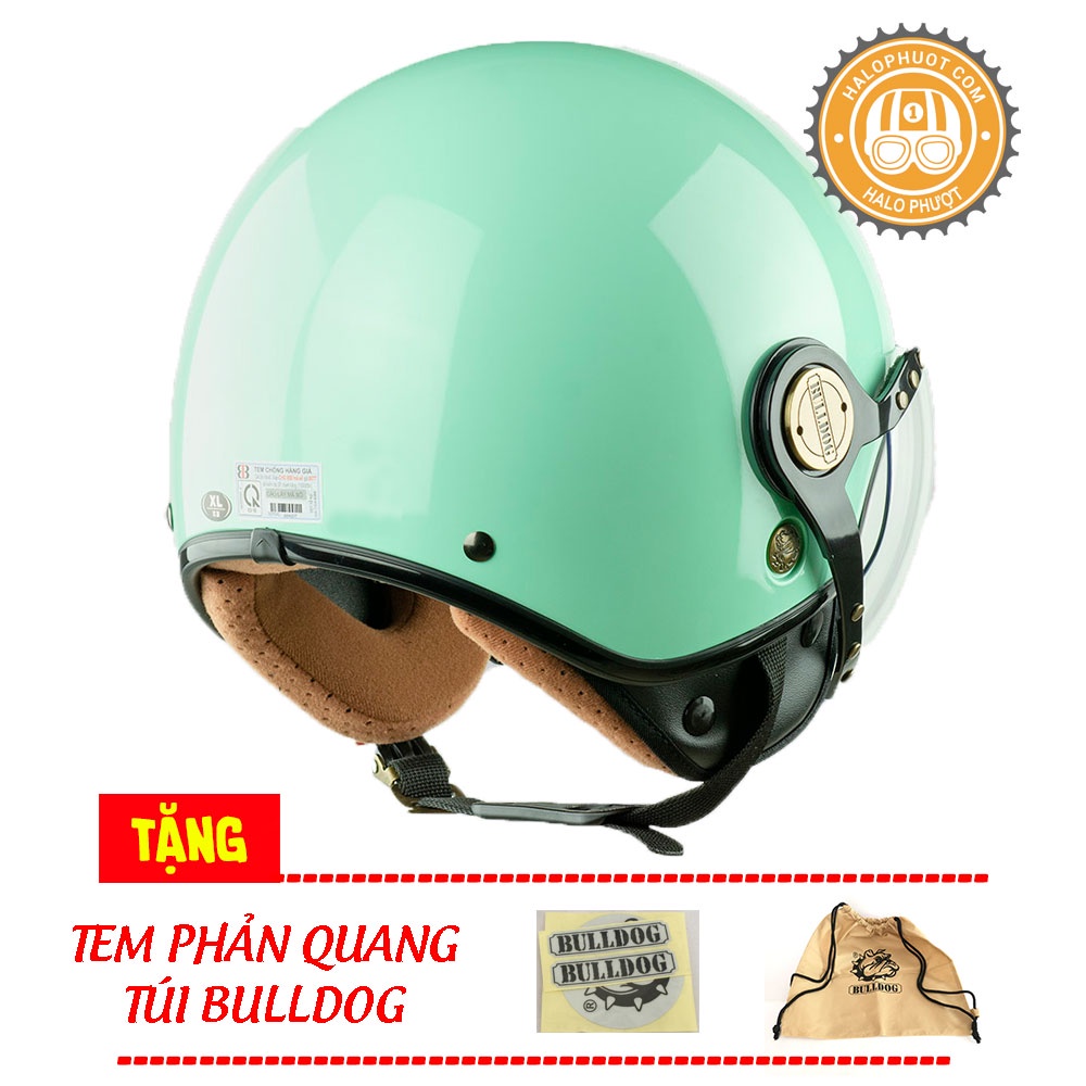 Mũ bảo hiểm 3/4 Bulldog POM Xanh (tặng túi vải, tem phản quang)