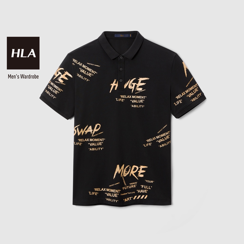 HLA - Áo Thun Polo Nam Phối Chữ Contrasting Color Letter Print Polo Shirt