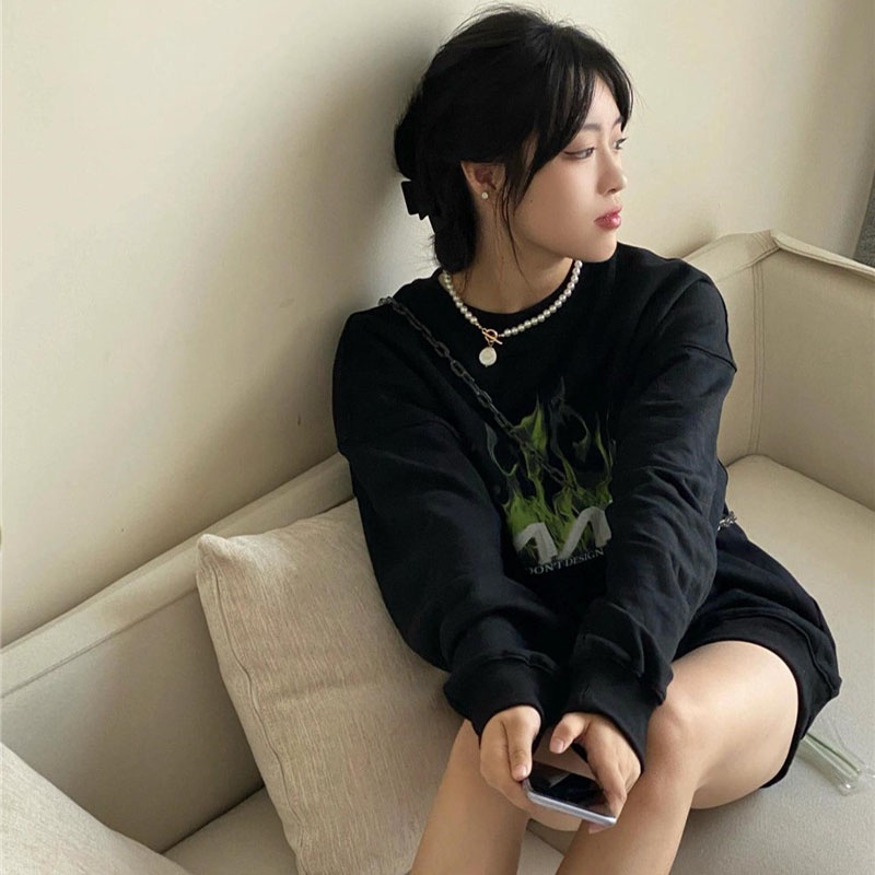 Áo thun ZHELIHANGFEI tay dài dáng rộng kiểu Mỹ cá tính