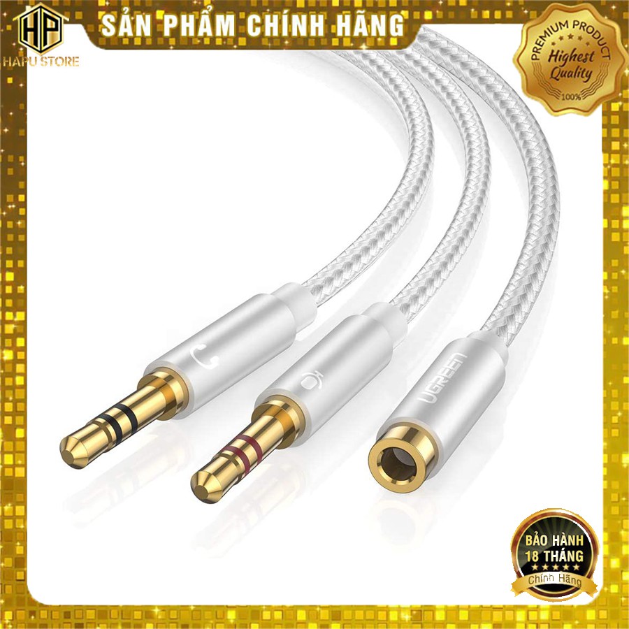 Cáp chuyển âm thanh 3.5mm sang 2 đầu Mic và Loa Ugreen 10790 dài 20cm chính hãng - Hapustore