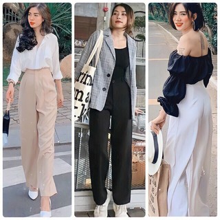 Quần dáng xuông, quần ống rộng chất đũi xước hàng loại 1