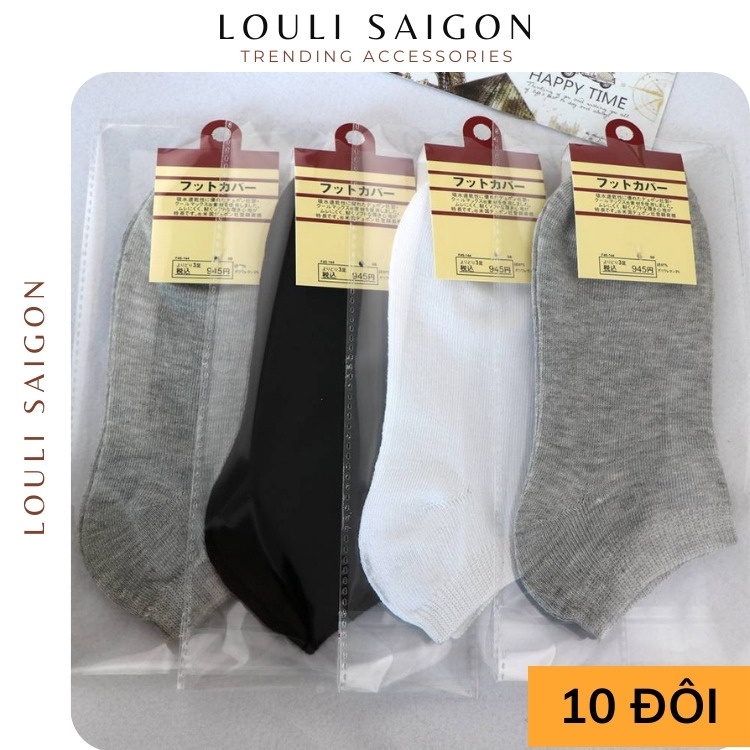 Tất vớ nam nữ 10 đôi cổ ngắn vải cotton 100% cao cấp