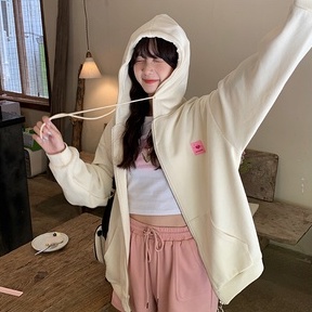 Áo Khoác Hoodie Tay Dài Dáng Rộng Có Khóa Kéo Kiểu Retro Mỹ Thời Trang Mùa Thu Năng Động