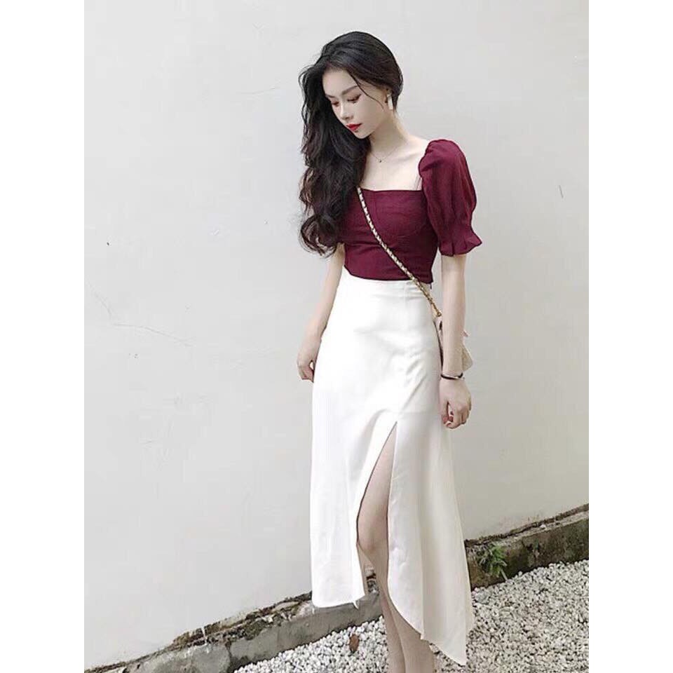 Sét Váy Xẻ Tà Cá Tính Phối Tay Lỡ Umi Thời Trang Trẻ | BigBuy360 - bigbuy360.vn