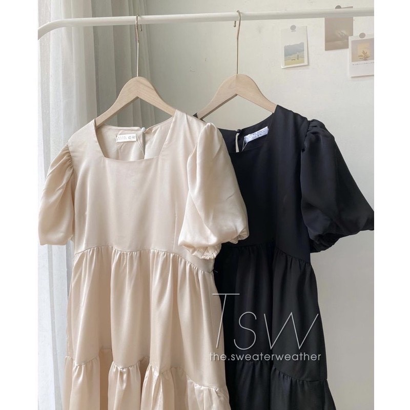 [Ảnh thật/Sẵn] Váy babydoll cổ vuông tay bồng/Đầm babydoll tay bồng