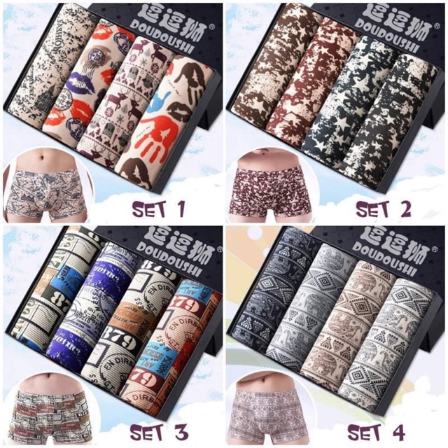 Set 4 Quần lót Boxer nam ( quần sịp đùi ) ko đai lưng