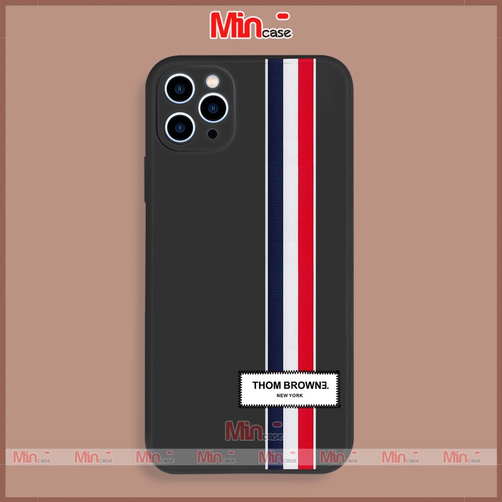 Ốp lưng iPhone Thom Browne cạnh viền vuông silicon mềm dẻo bảo vệ camera iphone 6/6s/7/8/X/XS/11/12/13/14 Pro Plus Max