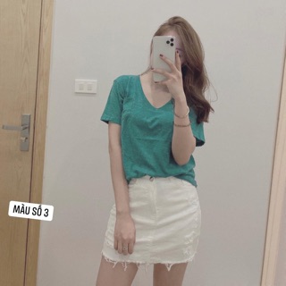 Áo cotton trơn màu, cổ tim, BSK