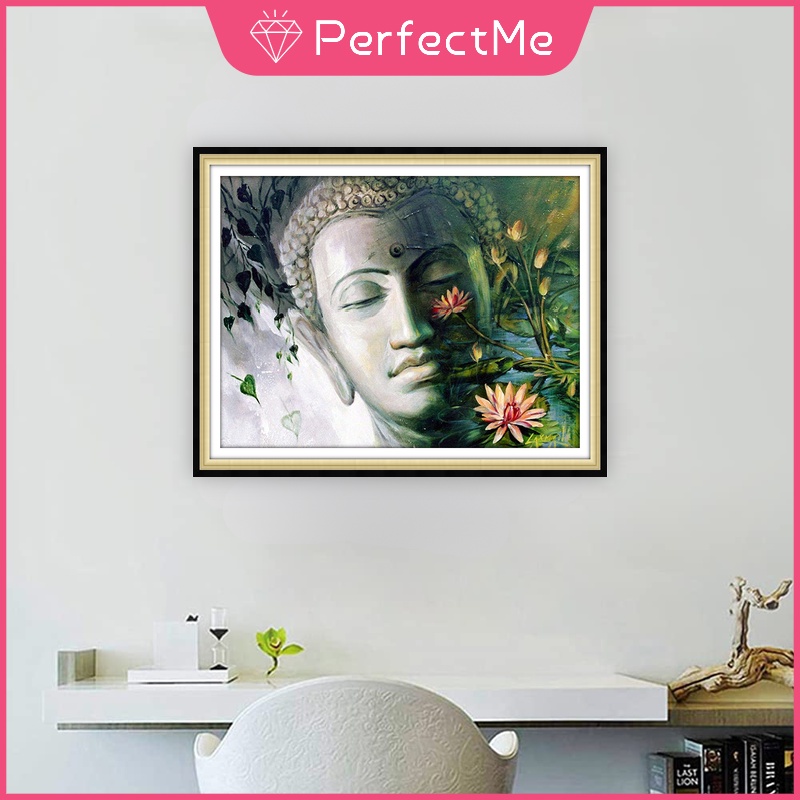 Bộ Tranh Đính Đá Tự Làm Hình Đầu Phật Kích Thước 40X30Cm