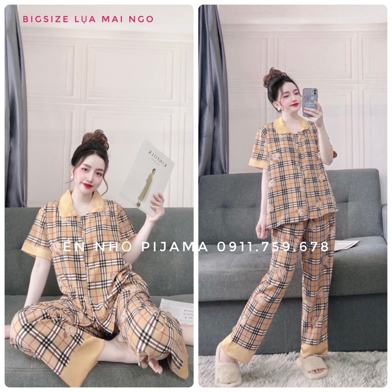 Bigsize Dài Tay Ngắn Phối Lụa Satin cổ sen 55-110kg Én Nhỏ Pijama | BigBuy360 - bigbuy360.vn