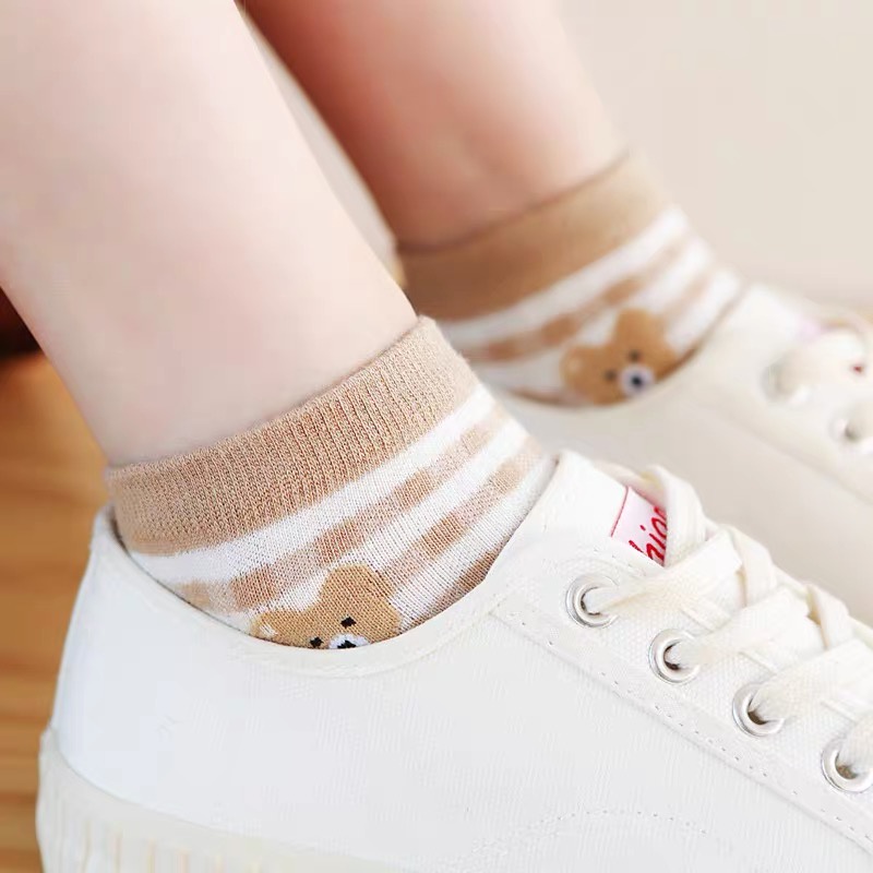 Tất Nữ Gấu Nâu Cổ Ngắn ERASHOP 079451 - Logo Thêu Dễ Thương, Vải Co Giãn 4 Chiều, Hot Trend, Siêu Rẻ Đẹp
