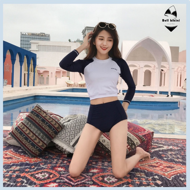 Bikini Đi Biển 2 Mảnh - Đồ Bơi Nữ Croptop Tay Dài Kín Đáo Quần Đùi Chất Thun Lạnh Co Giãn Thời Trang Cao Cấp - BB -B007