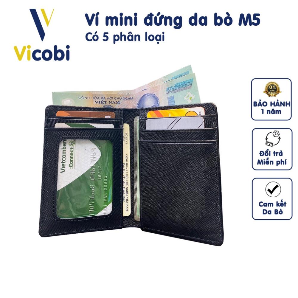 Ví mini đứng Da Bò Vicobi M5,nhỏ gọn gập đôi đựng thẻ kích thước 8,5cm x 11cm 💯