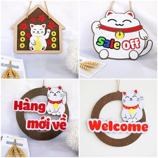 Bảng gỗ trang trí, bảng gỗ treo cửa Mèo thần tài