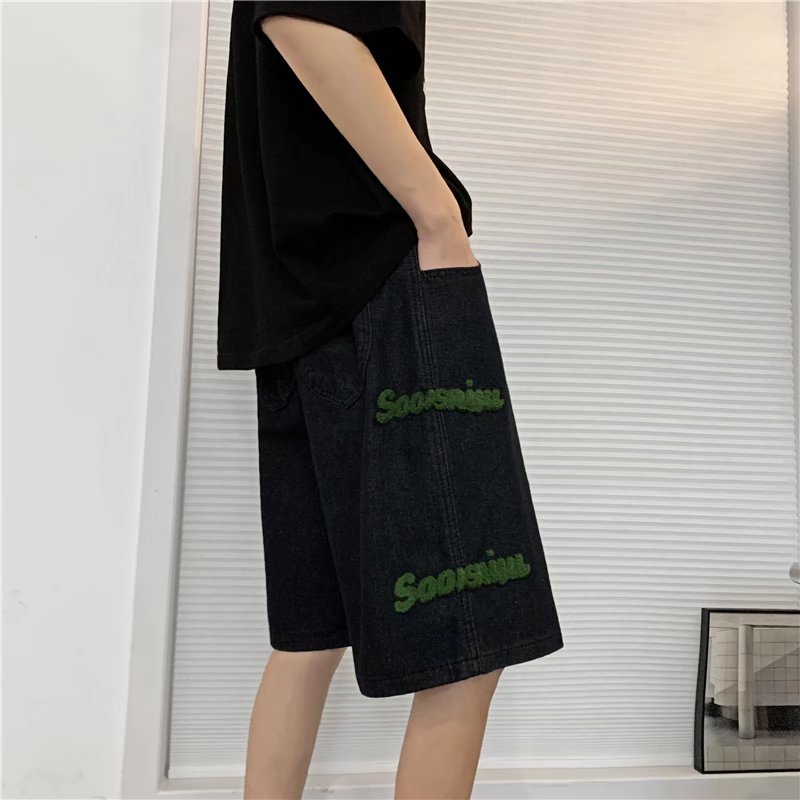 Quần Short Jean Ống Rộng Thêu Chữ Thời Trang Mùa Hè Dành Cho Nam