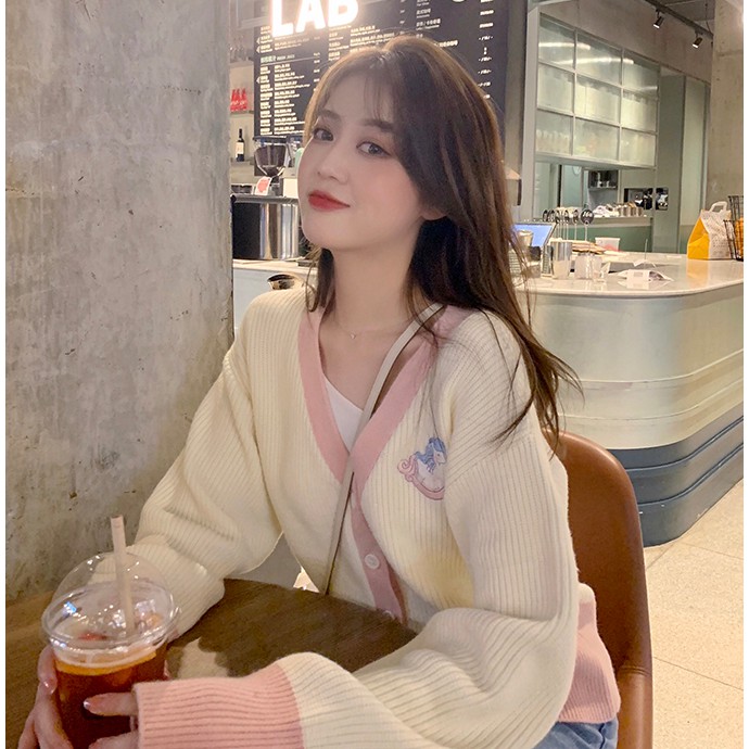 Áo khoác cardigan dệt kim màu sắc tương phản đáng yêu cho nữ | BigBuy360 - bigbuy360.vn