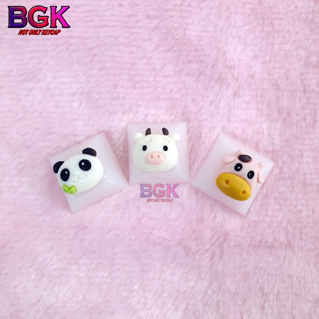 Keycap Artisan nút bàn phím cơ Gấu Trúc, Bò Sữa Siêu Dễ Thương Xuyên LED