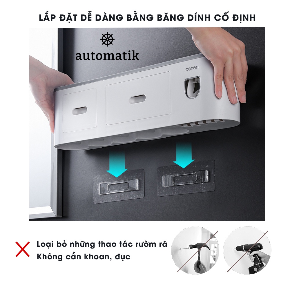 Bộ Nhả Kem Đánh Răng Tự Động, Giá Treo/ Kệ Để Đồ Nhà Tắm, Bàn Chải Dán Tường, Giá Đựng Cốc, Bàn Chải Điện - Automatik