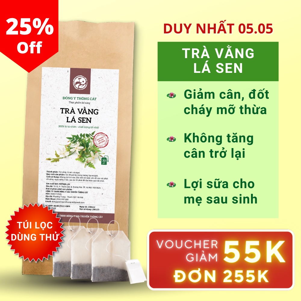 Trà Vằng Lá Sen Đông Y Gia Truyền Thông Cát [DÙNG THỬ]_Trà thảo mộc Detox giảm cân, giảm mỡ bụng và đùi an toàn, lợi sữa