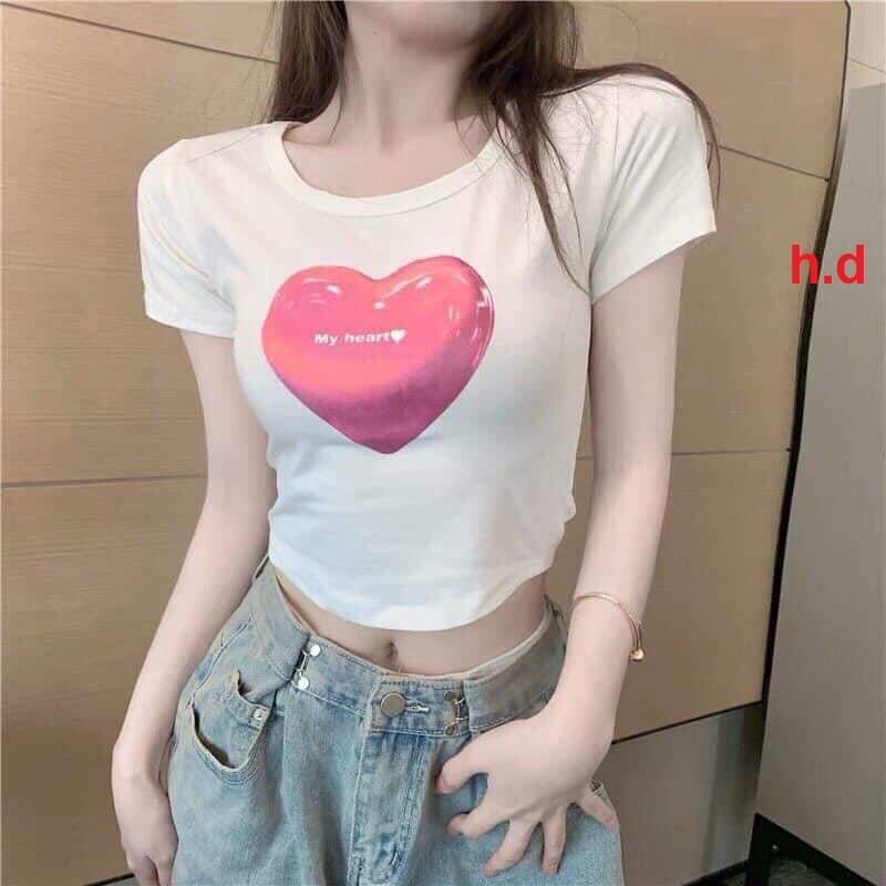 Áo Croptop nữ ôm body  tay ngắn Tim  Đỏ❤️chất bodip cá tính, sexy, năng động thời trang Hè 2022