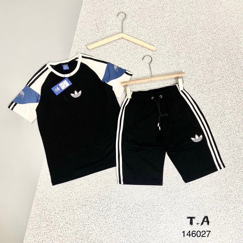 Bộ Thun Nam Das Pha Tay Thêu 3 Vạch Cỏ Ba Lá