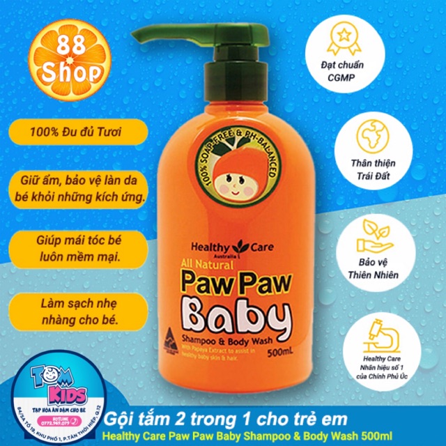 Dầu Gội + Sữa Tắm 2n1 Hương đu Đủ Paw Paw BaBy 500ml