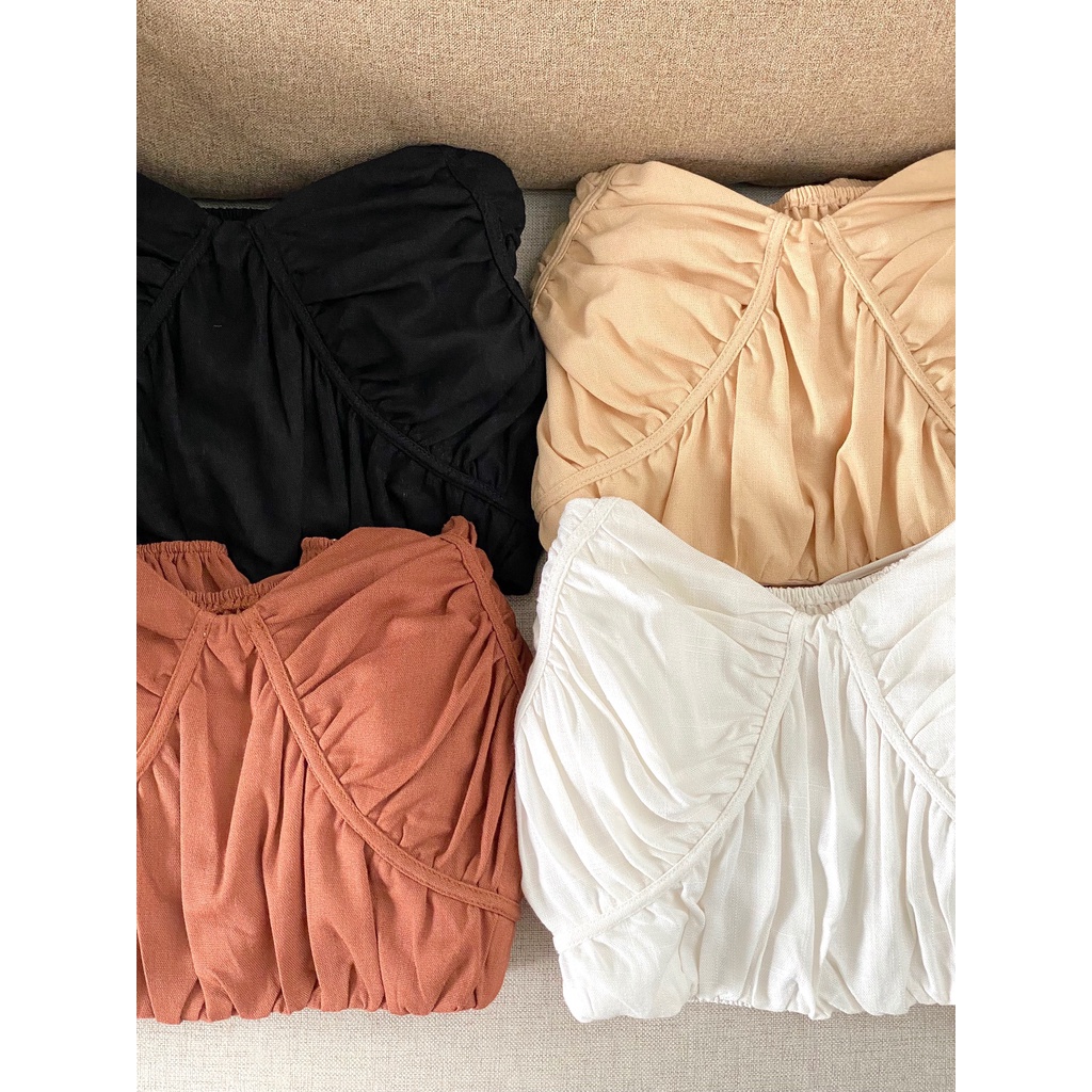 ÁO LINEN NHÚN NGỰC CỘT CỔ_AV1199