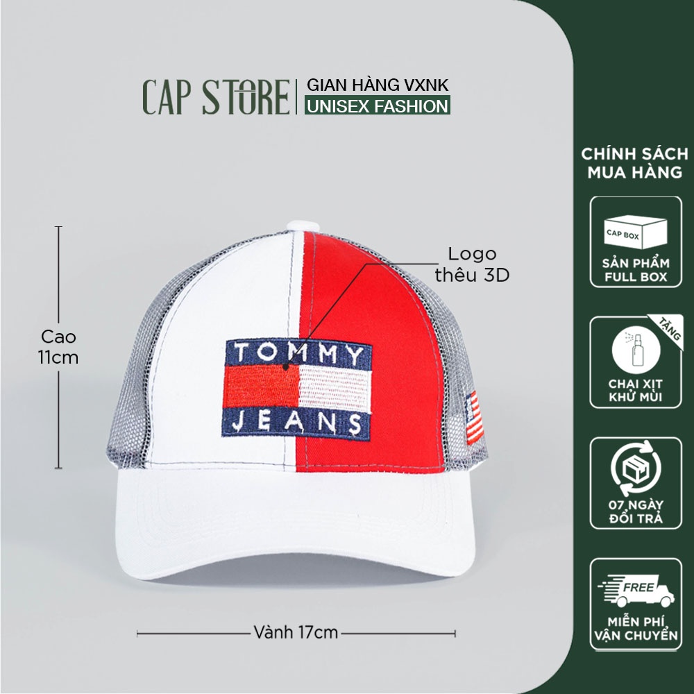 Nón kết lưới tommy - Mũ lưỡi trai thời trang unisex phom dáng thể thao full box Capstore kèm chai xịt vệ sinh mũ nón