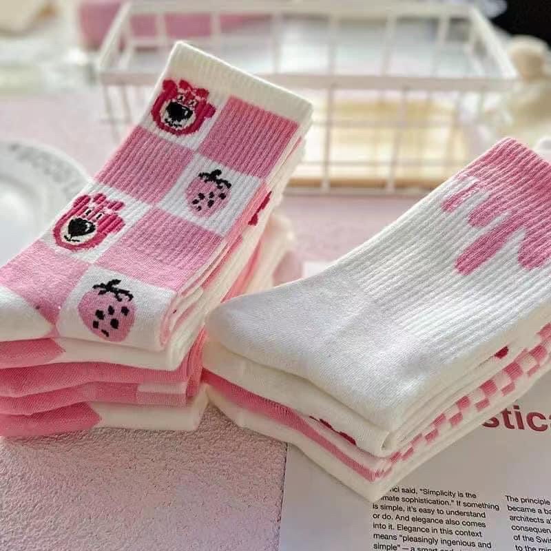 Set 10 Đôi Tất Vớ Cổ Cao Hình Gấu Hồng Lotso Siêu Hot