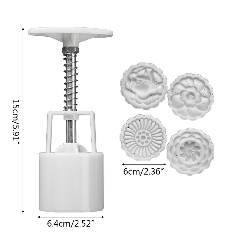 Khuôn Làm Bánh Trung Thu + 4 Con Dấu In Hình Hoa Tiện Dụng Va 75g