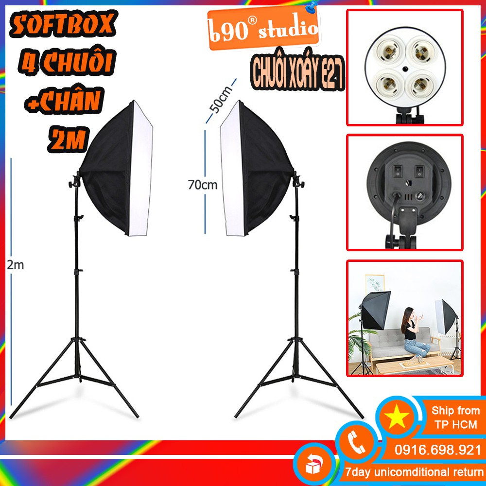 BỘ KIT Chụp Đèn Softbox 50cm * 70cm BỐN Chuôi Đèn Chụp Hình Studio, Trợ Sáng 4 Đuôi Xoáy