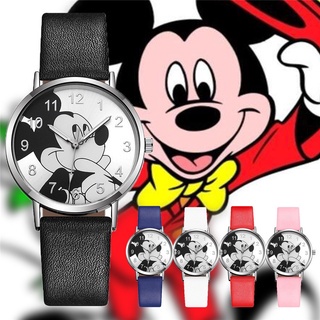 Đồng hồ LWCC 159 dây da mặt hình chuột Mickey dễ thương cho nữ