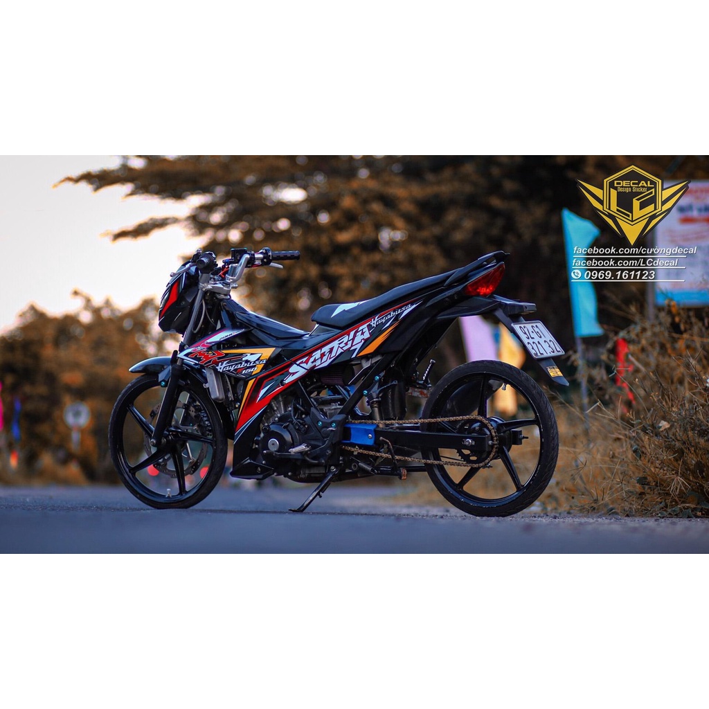 Tem rời Satria đen đỏ cam racing