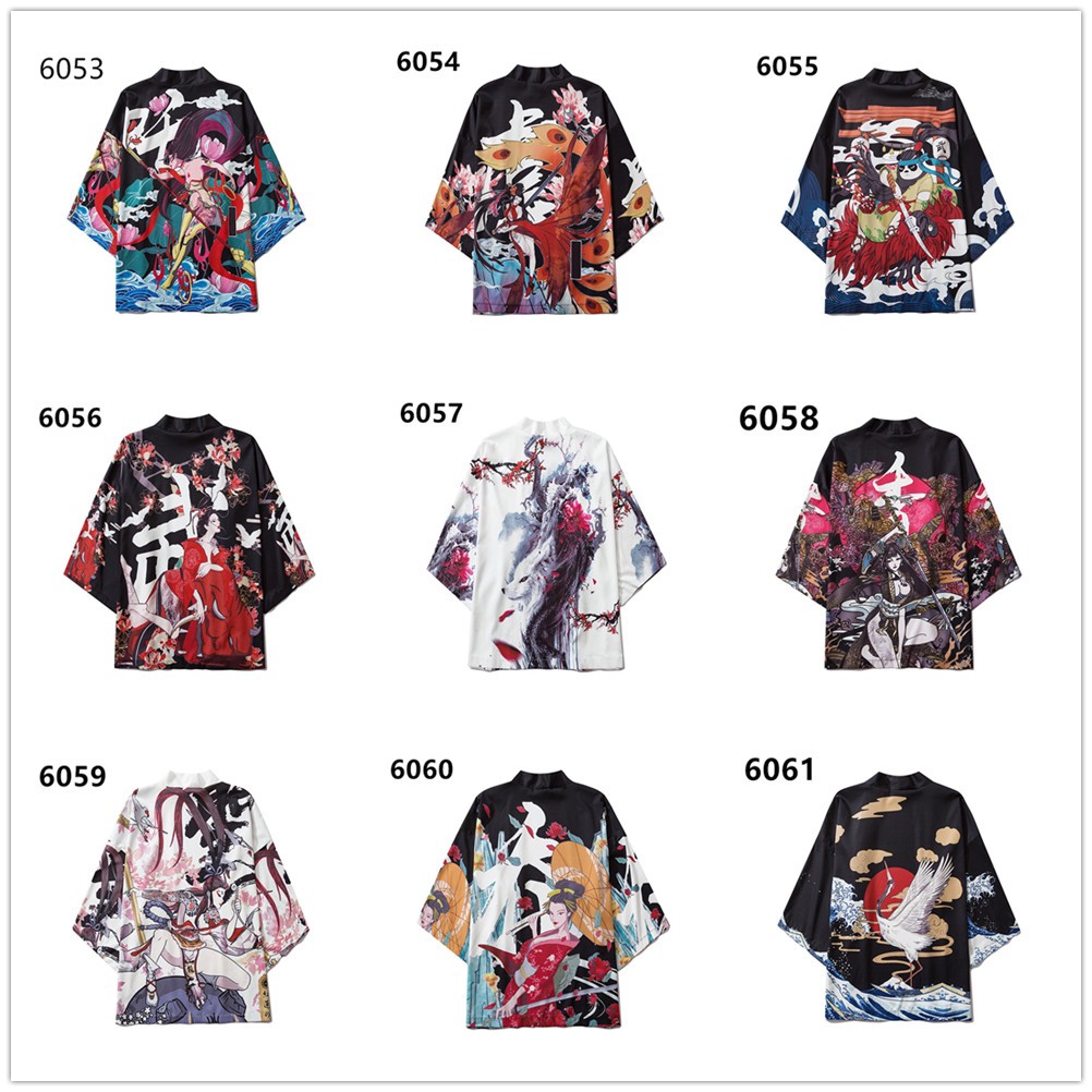 Áo Kimono Dáng Rộng Màu Đen Phong Cách Harajuku Nhật Bản Thời Trang Mùa Hè 2020 Cho Nam Và Nữ 9 Kiểu