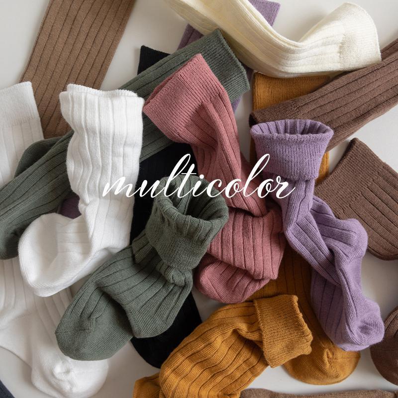 Set 3 Đôi Vớ Cotton Màu Sắc Trơn Phong Cách Hàn Quốc Thời Trang Xuân Thu Cho Bé Gái