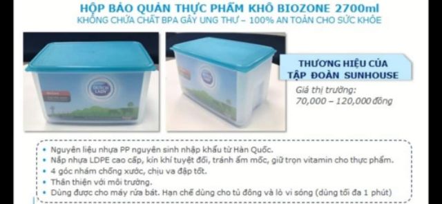 Hộp đựng thực phẩm biozon 2,7L