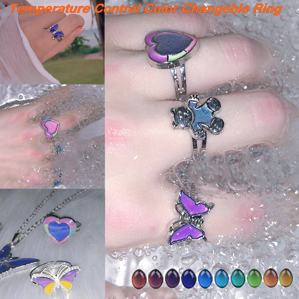 Nhẫn Thời Trang Có Thể Điều Chỉnh Nhiệt Độ Mặt Trăng Và Bướm 6 Kiểu Cho Nữ