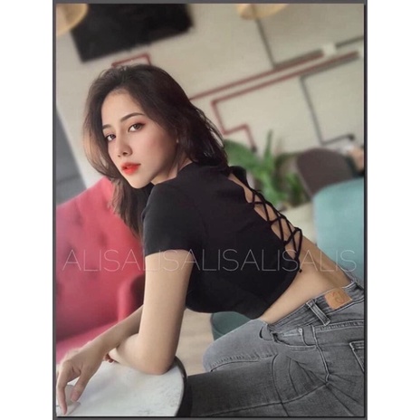 Áo croptop đan dây hở lưng có mút ngực, chất thun borip cap cấpU