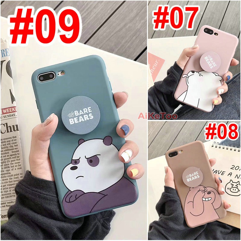 Ốp lưng iPhone X Xs Max XR 11 12 6 6s 5 5s SE 2020 7 8 Plus OPPO A15 A15s A53 A33 A52 A92 2020 Realme C11 6 6i 5 5i 5s Pro C3 Bear Soft Case Cover+Holder